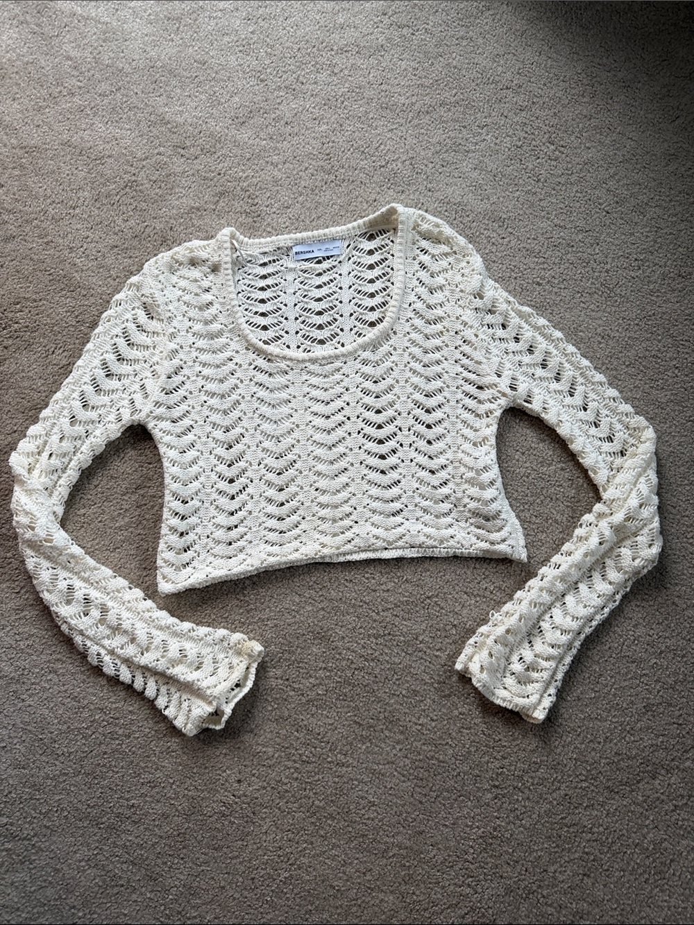 Bershka Cream Crochet Knit Cropped Top